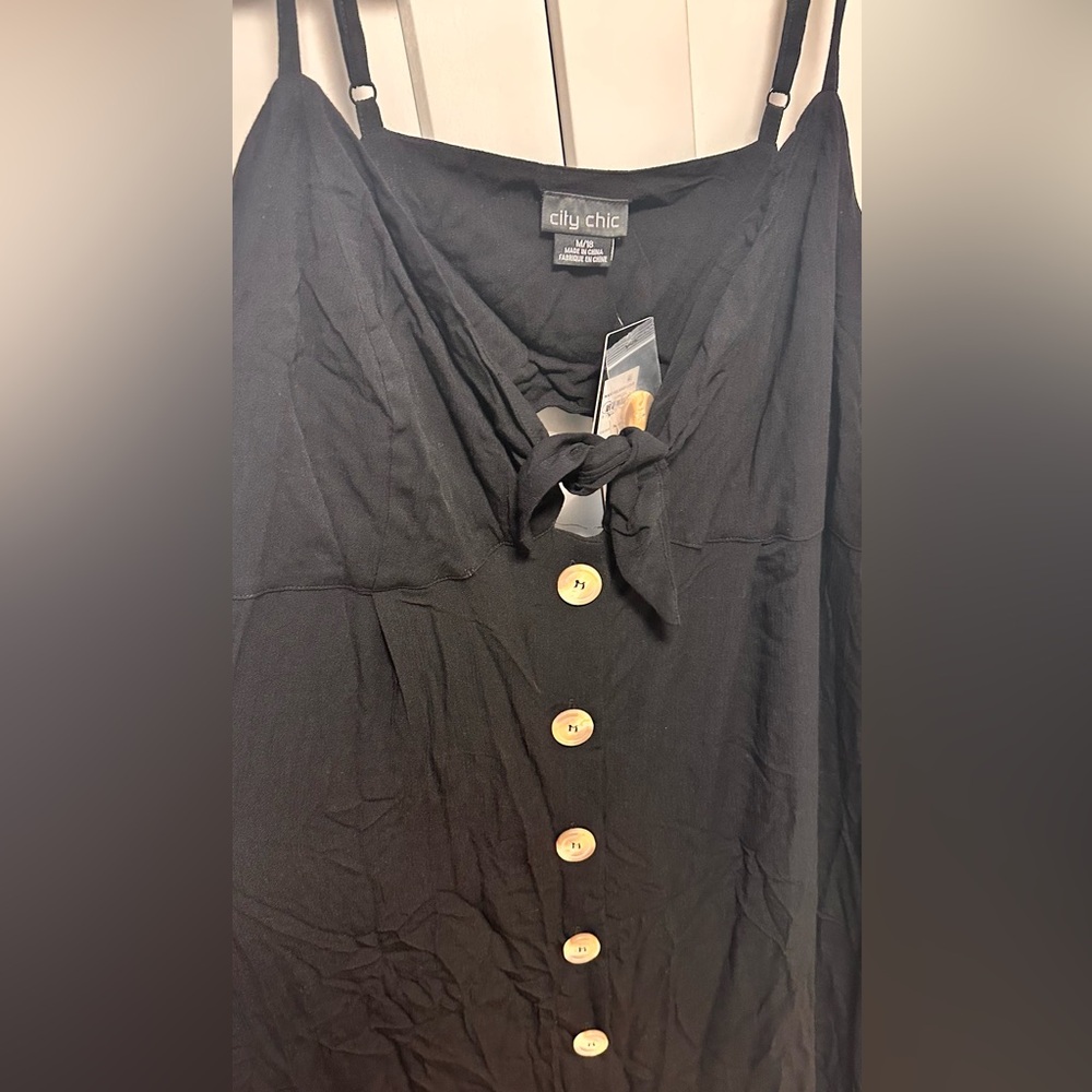 City Chic Island Love Maxi Dress Button-Front Tie Bust. Back cutout Blk - Picture 7 of 9
